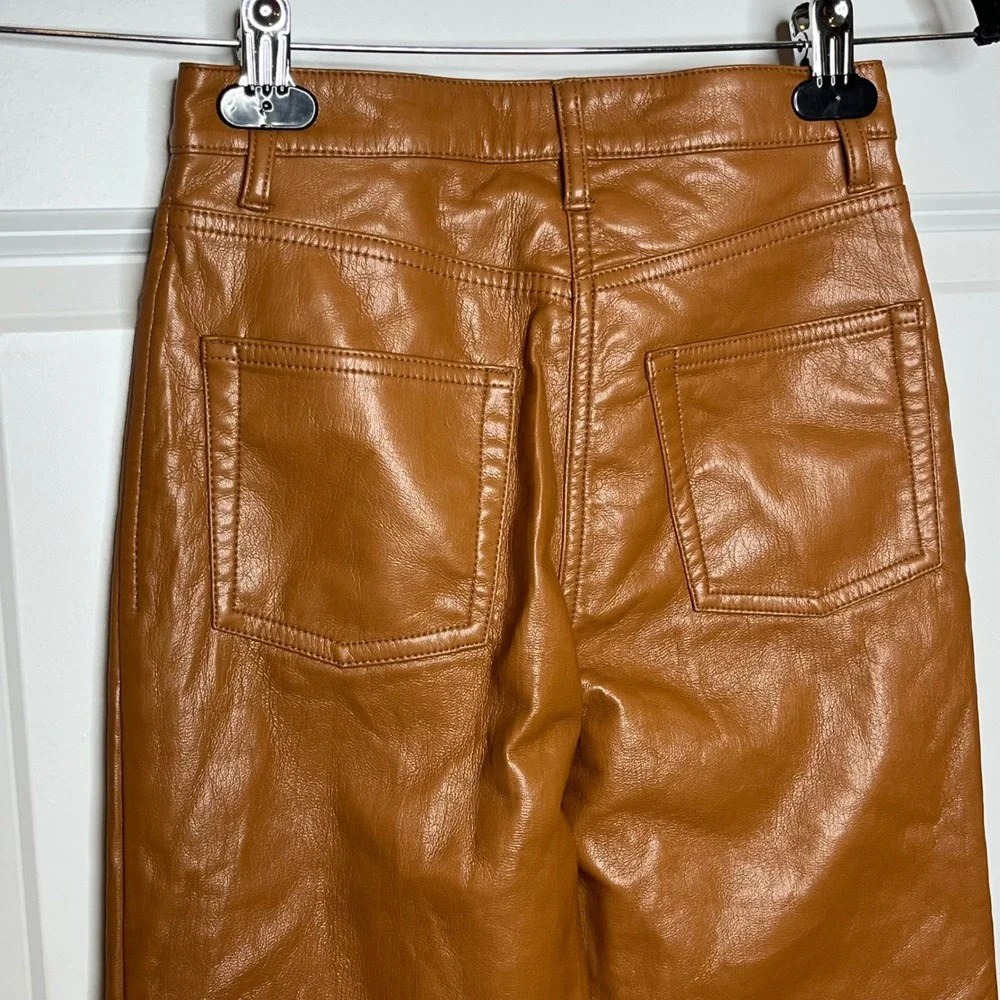 Wilfred Melina Vegan Leather Pants Cognac Brown High Rise Straight Leg Size‎ 00